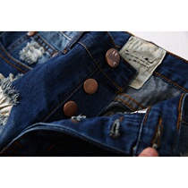 Perforated denim shorts summer new Korean version of the burr perforated thin dark blue wide-leg hot pants