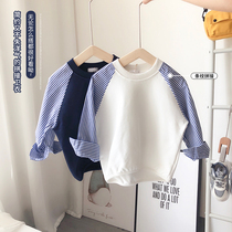 Boys and girls autumn clothes 2020 new Korean childrens striped sleeves shirt ins Korean loose bat sweater