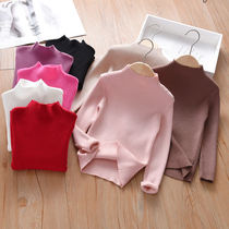 Girl Knit Sweater Jacket Head Autumn Winter New Children Womens Winter Plus Suede Thickened Mid Collars Pure Cotton Undershirt