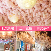 Simulation Cherry Blossom Branch Wedding Fake Peach Blossom Vines Bar Living Room House Ceiling Ceiling Wall Balcony Interior Decoration