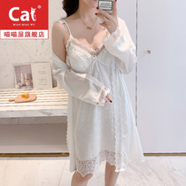 2021 spring and summer pajamas womens long-sleeved Japanese ice silk sexy suspender night dress nightgown two-piece home wear