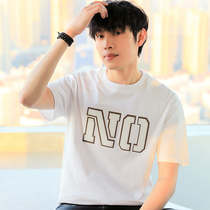 Mens Short Sleeves T-shirt white pure cotton loose tide summer high-end embroidery large-code round collar tide flow dry t-shirt men