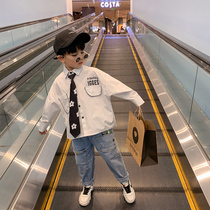 Childrens clothing boys shirt foreign style long sleeve base shirt spring wear 2021 New handsome fashionable childrens white shirt