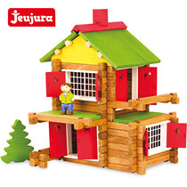 Made in France Jeujura building block hut childrens educational construction toy natural beech wood make up cabin