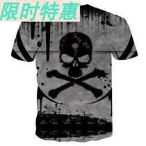 Summer Men Short Sleeve T-Shirt 3d Grey skull