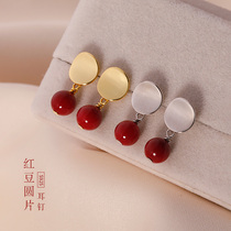 s925 silver red bean earrings 2021 new trendy red retro temperament high-end earrings female French net red niche