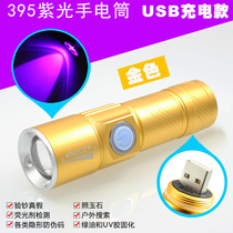 LED purple light UV395 ultraviolet flashlight USB charging anti-counterfeiting banknote glue curing fluorescent agent detection