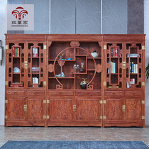 Mahogany combination plus top bookcase bookcase rack Rosewood study furniture solid wood Chinese hedgehog red sandalwood storage household