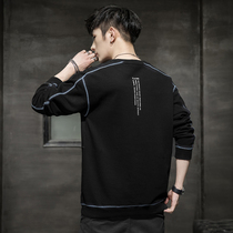 2021 early spring new mens round neck sweater Korean version of the trend casual wild Hong Kong wind top solid color loose T-shirt