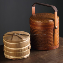 Portable retro bamboo woven with lid tea ceremony storage box Japanese bamboo basket food box tea set zero with Puer tea bamboo basket