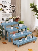 Outdoor anticorrosive wood stand outdoor courtyard outdoor multi-storey indoor solid wood three-story balcony single-story ladder flower shelf