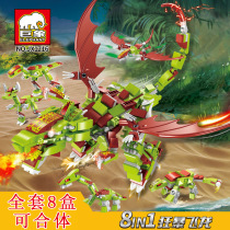 Giant Elephant 1216 Jurassic Dinosaur Assembled Building Blocks Eight Boxes Fury Flying Dragon Pterosaur Childrens Toys