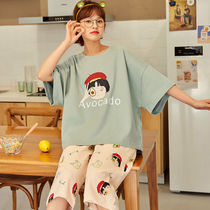 Pajamas women summer cropped pants short sleeve cotton two-piece net red explosions 2021 new home clothing spring and autumn