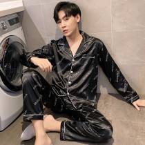 Day Ensemble Ice silk sleepwear Mens sleeves Spring and autumn thinner Enlarged Code Loose Real Silk Silk Summer Mens Family Residence Suit Suit