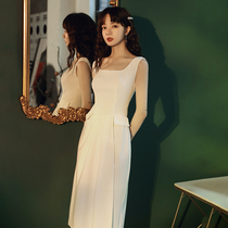 White suspender small evening dress skirt can usually be worn 2021 new autumn banquet party socialite temperament dress female