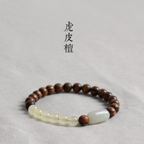 Wangchi original Hetian Jade gold sandalwood Beed hand string men and womens wooden retro single circle bracelet jewelry National style