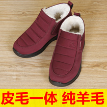 Winter Northeast pure wool womens shoes old Beijing cloth shoes velvet old cotton shoes Middle-aged non-slip warm mom shoes