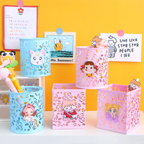 Small fresh and simple Japanese pen holder pp square round mouth multi-functional creative pen insert student office solid color pen holder