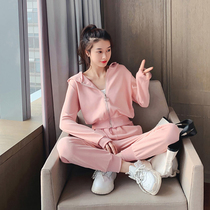 Boomer sports suit women 2021 spring and autumn blouses with hat jacket casual bunches and pants students fashion two sets of thin