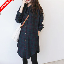 Pregnant women cover their stomachs do not show care Plaid shirt Large size spring and autumn thin spring top Female nursing dual-use dress