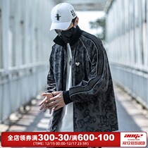 Xiaobingguo Chao brand suede collar jacket mens loose spring and autumn coat bear full printing line coat tide