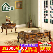 Eurostyle Classical Fields Garden Solid Wood Carved Tea Table American Rectangular Living Room Marble Tea Table TV Cabinet Composition
