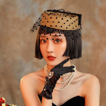 Mengyao bride black wave dot mesh gauze straw hat female temperament socialite style elegant photo photo dress hat