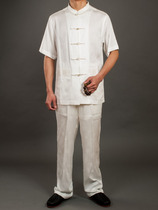 nan tang zhuang short-sleeved tops ethnic middle-aged mens upscale mens ultra-thin summer befocus long Chinese-style clothing