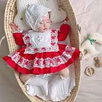 Douyin with baby lace princess dress 20 spring and autumn baby Spanish court style flower cotton dress