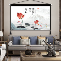 Living room study background decoration cloth painting Chinese style Chinese style lotus large size fabric hanging painting wall tapestry hanging cloth