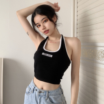 H home-made street shooting Hong Kong flavor color color color casual sports hanging neck vest female sexy stretch knitting yoga tide