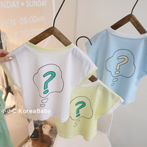 Fun printing pure cotton short-sleeved T-shirt Korean baby childrens clothing 2021 spring and autumn new men and women baby half-sleeved top