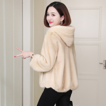 zqqz imported mink fur coat womens new Haining short hooded fashion whole mink coat D237