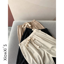 Xiao Xijia) 2021 spring summer thin wide leg straight womens elastic waist tooling loose Harlan casual long pants