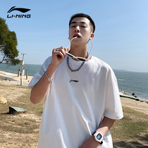 Li Ning sports short sleeve T-shirt round collar sleeve head running blouse male summer pure cotton half sleeve loose fitness sports wear