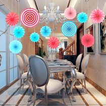  Paper fan flower decoration Window decoration shop activity opening Kindergarten classroom pendant Christmas shopping mall decoration