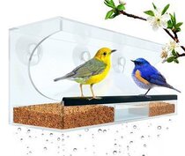 Nail-free acrylic bird feeder Bird cage Bird nest Bird food box Food cup transparent wall-mounted style bird feeder