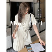 Sandro asw suit dress women's 2022 summer new Korean French temperament waist slim white skirt