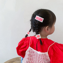 A small full girl children baby hair ornaments Net red hairclip little girl side clip Plaid Hairband girl three sets