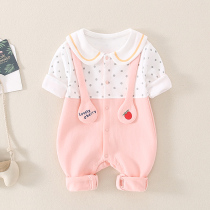 Newborn Baby Spring Dress Clothes Long Sleeves 1-3 Month Female Baby Full Moon Climb 7 Conjoined Princess Khau Spring Autumn