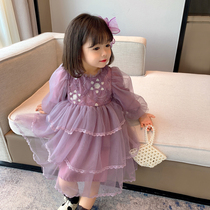 Girl dress autumn 2021 new children Spring and Autumn foreign style Net red gauze dress girl baby cake skirt princess dress