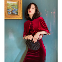 Velvet Qipao Gown Evening Dress Female Erosion Bone Warlord Wife Summer Long Sleeves Young Girl Retro China Wind