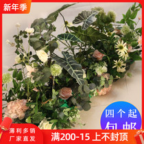 New wedding road guide flower row simulation flower art Forest line green planting flower shopping mall layout corridor T
