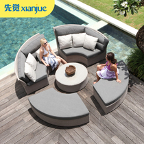 Outdoor round combination sofa garden courtyard sub Nordic leisure sunshade rainproof net red handmade rattan bed