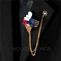 Handmade fabric brooch chain tassel tricolor rhinestone dress suit brooch badge jewelry CAC9