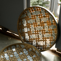 Round sun basket Bamboo Woven Galvanized Hand Fruits vegetable Vegetable Intake Pan Herb Dried Dustpan Large
