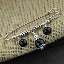 Retro National style original handmade black agate brooch pin sweater scarf literary gift jewelry