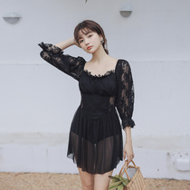 2021 new swimsuit female thin Belly Belly Korean ins ins fairy fan hot spring skirt style one-piece conservative les swimsuit