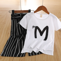 Childrens clothing girls short sleeve set 2021 New Super foreign fashion fashion summer children wide leg pants in big children two sets