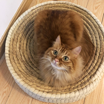 Grass Knitted Cat Cohorts Large Bowl Shaped Cat Grip Plate Pets Summer Cool Straw Nest Dogs Kitty breathable rattan coveted catwalk